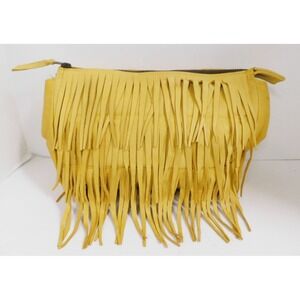 Jennifer Haley Boho Fringe Yellow Leather Clutch Bag‎